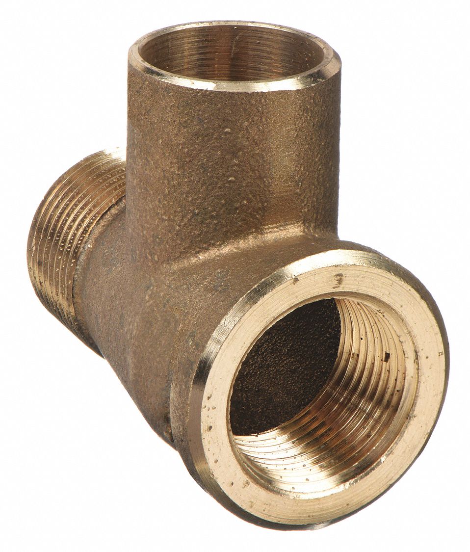 Sweat Fitting Tee: 3/4 in Pipe x 3/4 in Pipe x 3/4 in CTS, FNPT x MNPT x Cup, Low Lead Bronze
