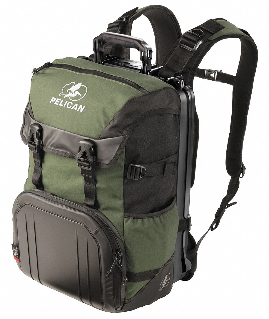 Nylon Laptop Backpack for Laptops Up to 14 in, Green/Black Grainger