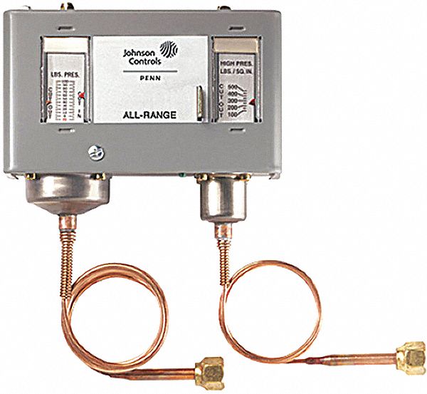 Dual Pressure Control: SPST, 12 in Hg to 80 psi Low Side, 100 psi to 500 psi High Side, NEMA 1