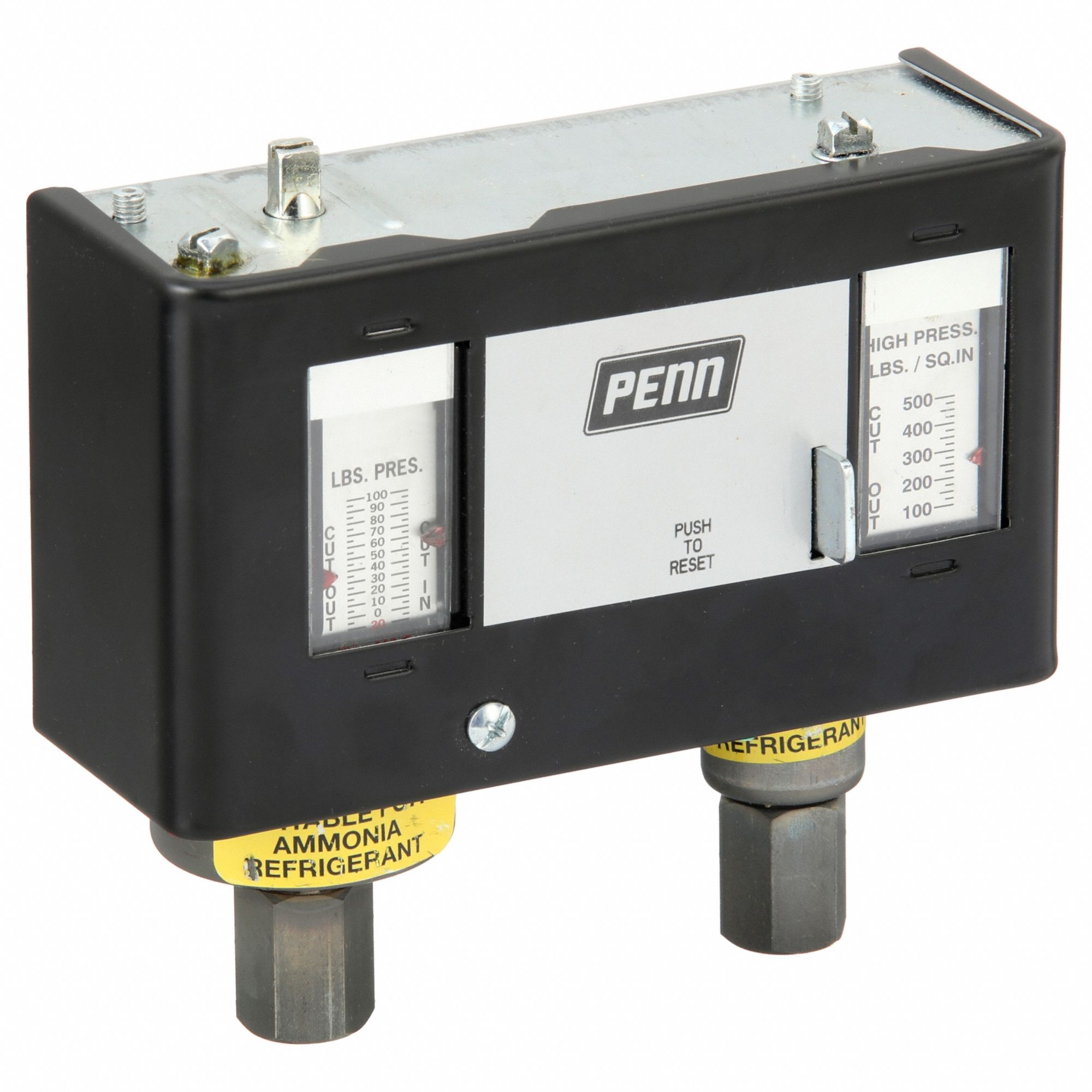 Dual Pressure Control: SPST, 20 in Hg to 100 psi Low Side, 100 psi to 500 psi High Side, NEMA 1