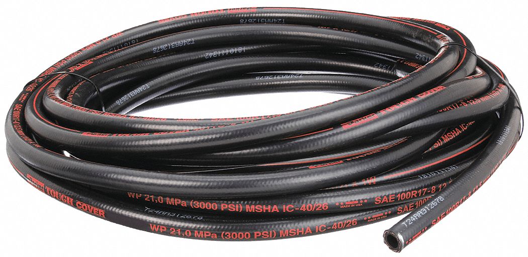 Hydraulic Hose: 100 psi, 2 in Hose Inside Dia., 2 35/64 in Hose Outside Dia., 25 ft Hose Lg, Black