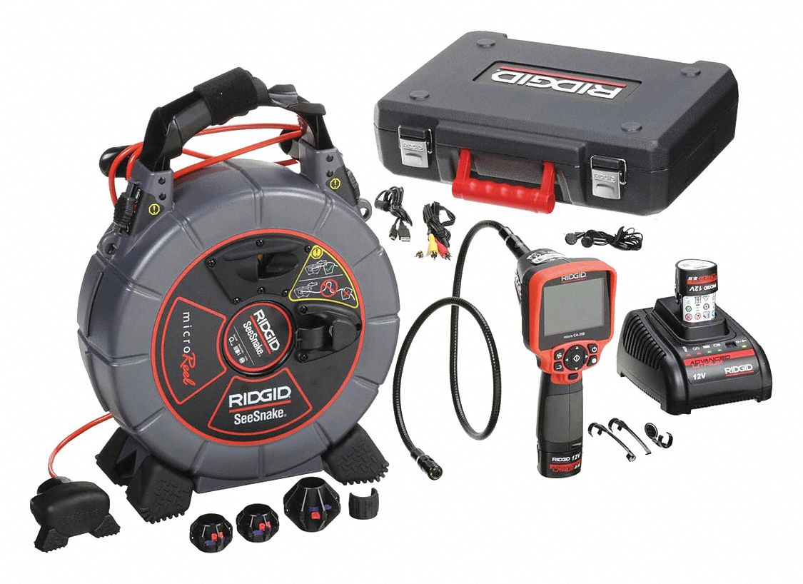 RIDGID CAMERA REEL, PIPE INSPECTION, L100, SS/SAPPHIRE, 18½ X 24 X 22 IN,  100 FT CABLE, 25 MM DIA - Pipe Inspection Equipment - RDG40798
