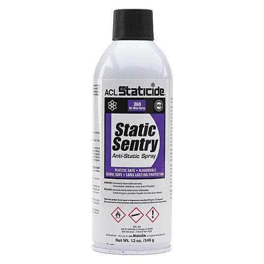 Anti-Static Control Spray: 12 oz Size, Aerosol Can, Ready to Use, Alcohol, White