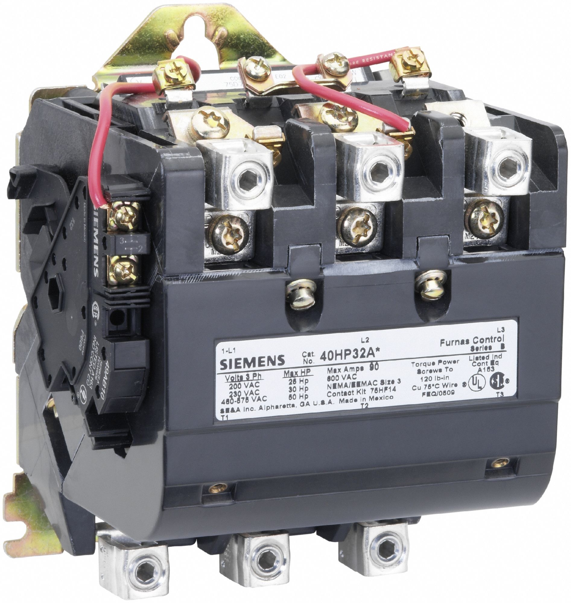 NEMA Magnetic Contactor: Non-Reversing, 3 Poles, NEMA Size 3, 90 A, 120V AC