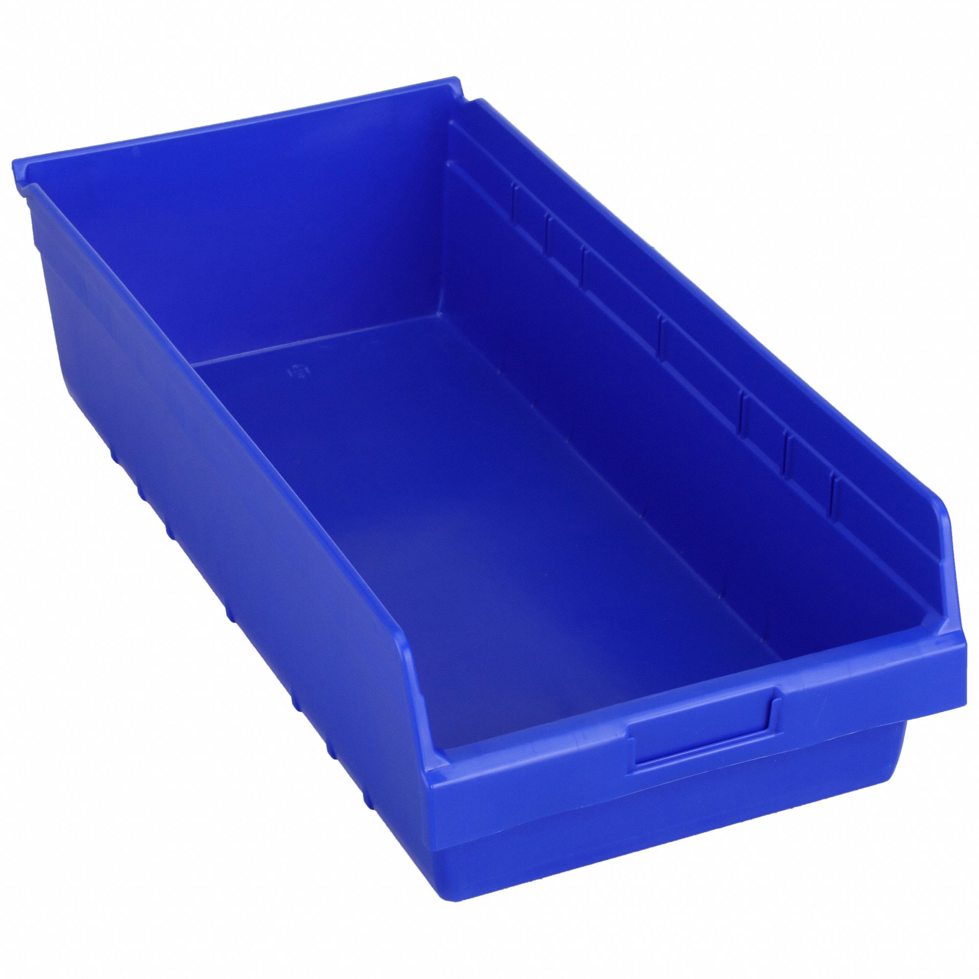 Shelf Bin: 23 5/8 in Overall Lg, 11 1/8 in x 6 in, Blue, Nesting Capable, Not Hangable