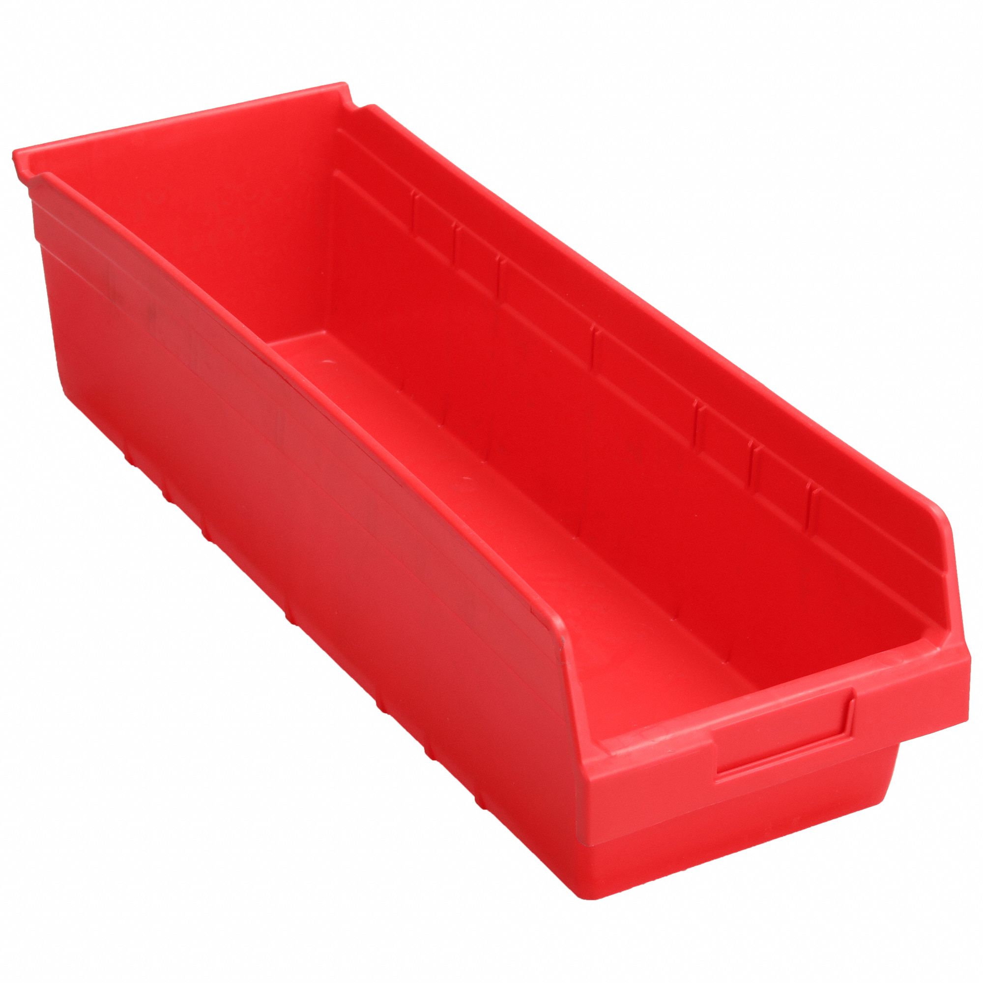 Shelf Bin: 23 5/8 in Overall Lg, 8 3/8 in x 6 in, Red, Nesting Capable, Not Hangable