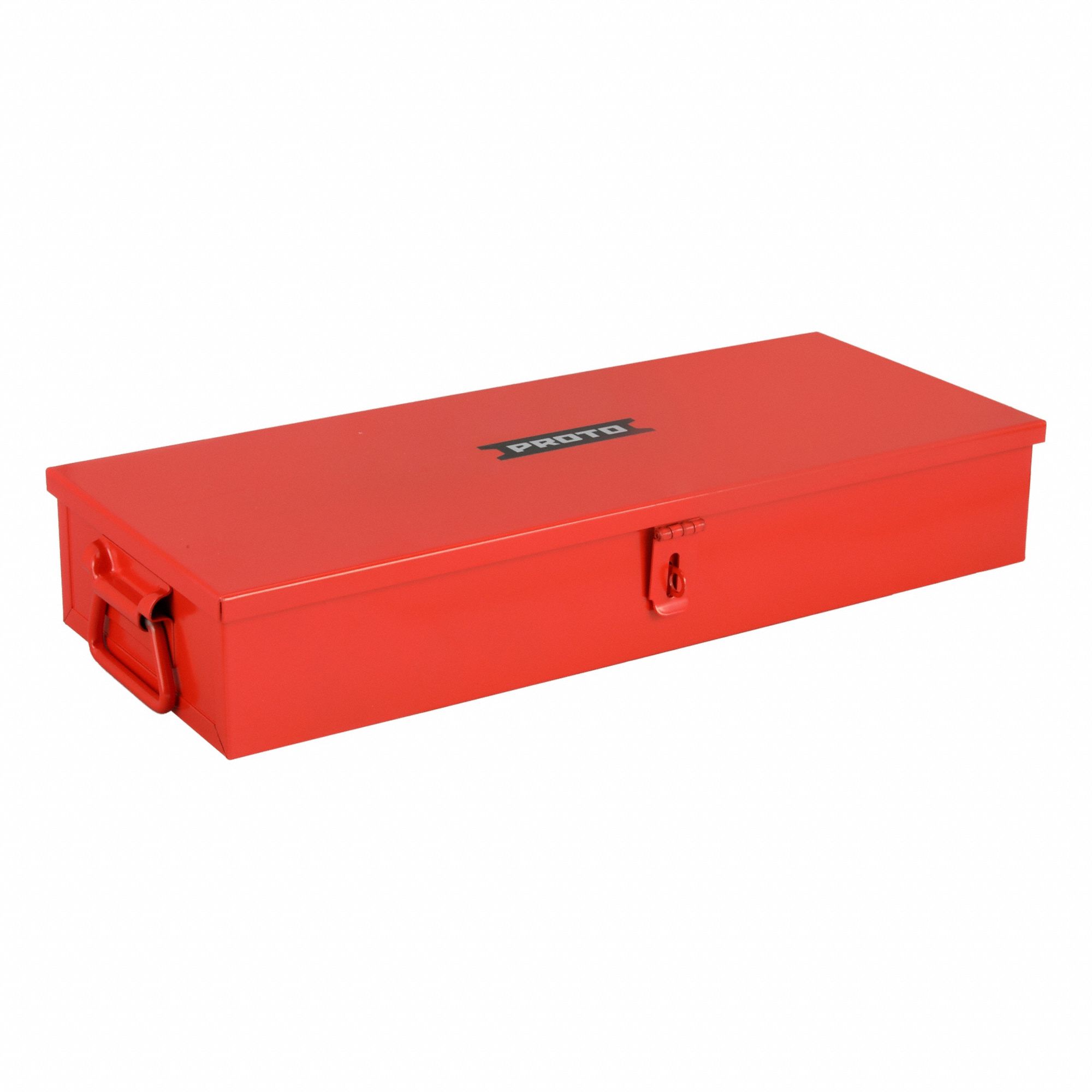 Tool Box: 20 1/8 in W 15 3/16 in D 5 1/2 in H, Steel, Red, Hinged Lid, Padlock, 1 Compartments