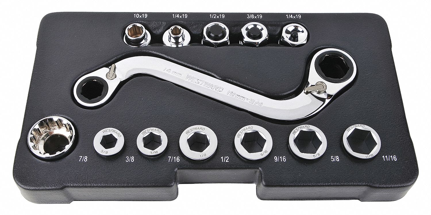 WESTWARD, Alloy Steel, Chrome, Box End Wrench Set 40JD3740JD37