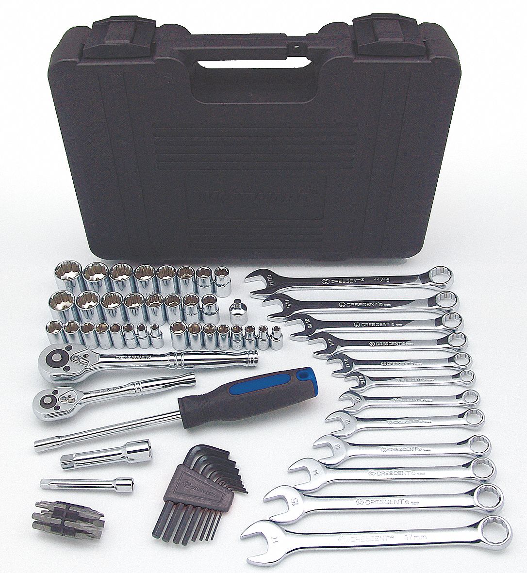 MASTER TOOL SET, 70 TOTAL PIECES, DRIVERS AND BITS/WRENCHES, METRIC/SAE, TOOL CASE
