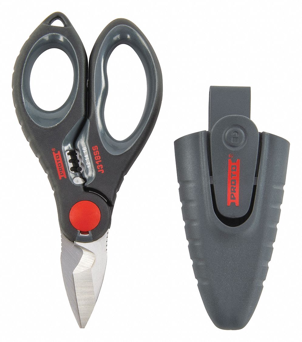 PROTO Electricians Scissors: Plastic Handle, 6 1/8 in Overall Lg, For 16  AWG Max Wire Thick