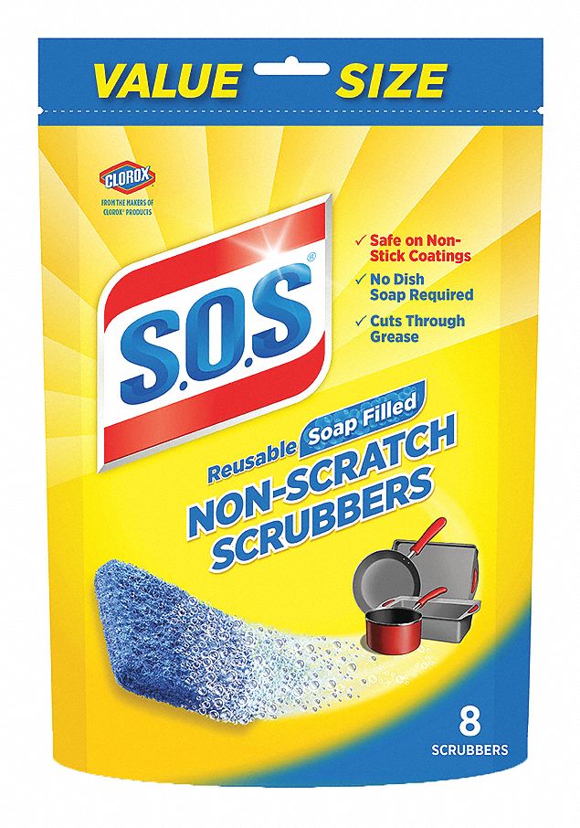 Scouring Pad: 3 1/2 in Lg, 3 1/2 in Wd, Recycled Polyethylene, Blue, 48 PK