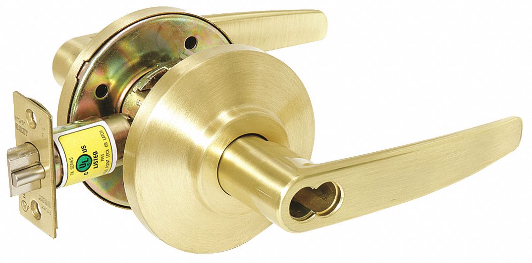 Door Lockset: Office Lever Locksets, Brass, ADA Compliant