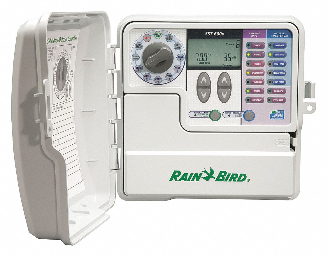 RAIN BIRD, 6 Max. No. Zones, 4 Max. On/Off Cycles, Irrigation/Sprinkler