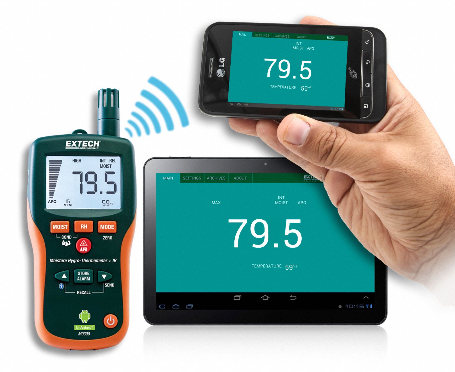 EXTECH Moisture Meter, with Bluetooth 40JZ49MO300 Grainger