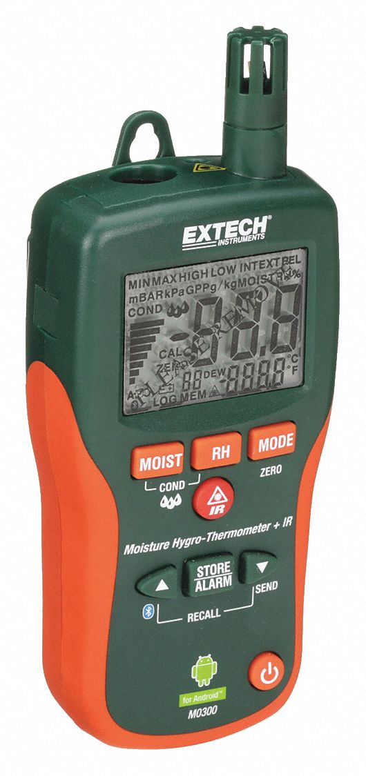 EXTECH, 0 to 99 Moisture Content, Bluetooth, Moisture Meter 40JZ49MO300 Grainger