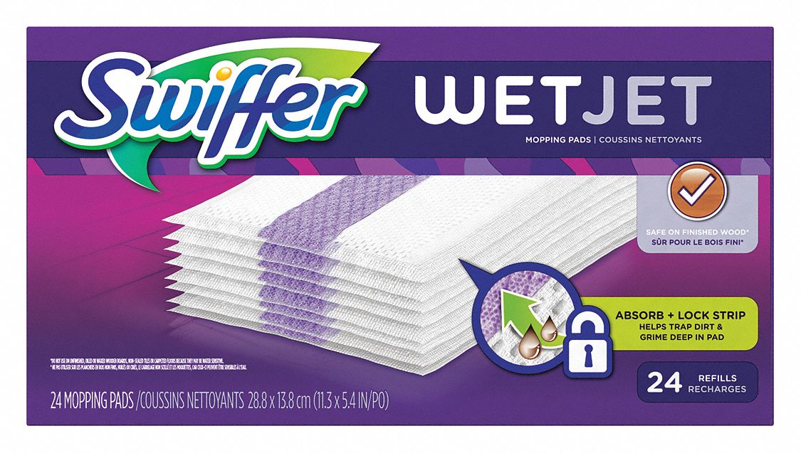 Refill Mopping Pads: 3 in Wd, White, 4 PK