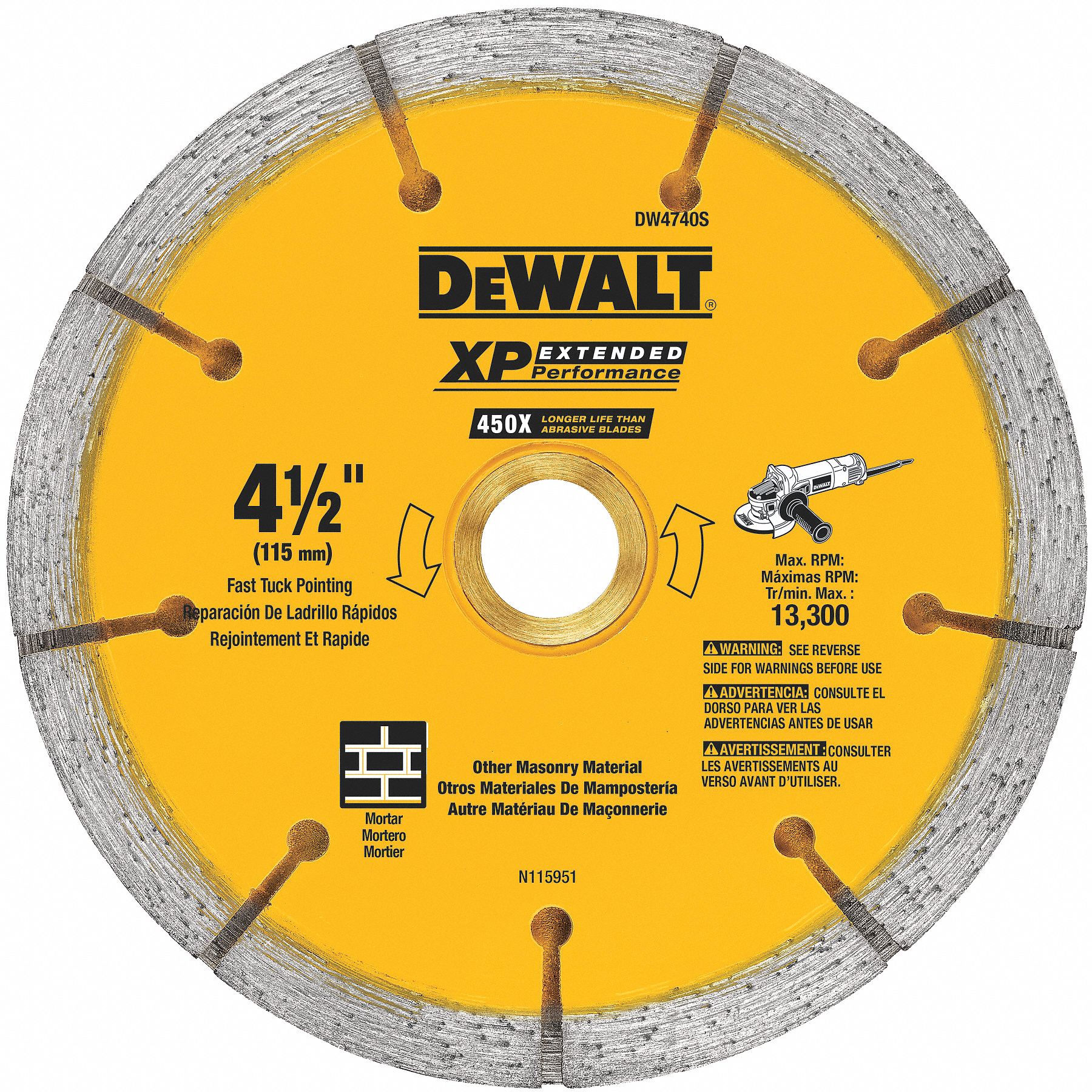 DEWALT Diamond Saw Blade 4 1 2 in Blade Dia. 5 8 in Arbor Size Dry For Angle Grinders Better