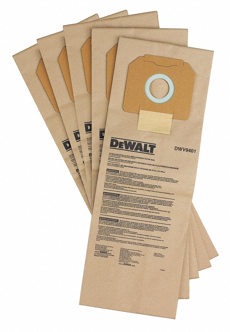 Vacuum Bag: Dewalt®, DWV010/DWV012, Dry, Paper, 2-Ply, Std, DWV9401