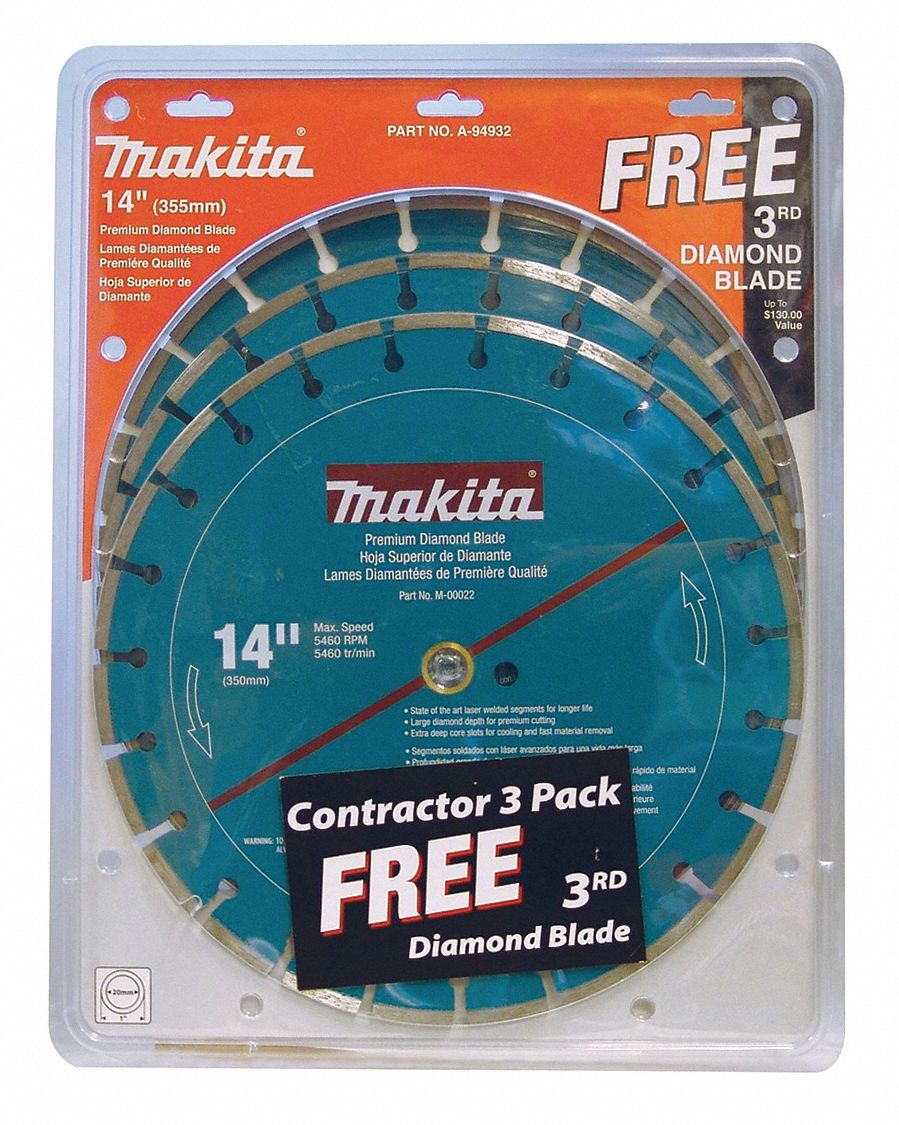 Chop Saws, Diamond Saw Blade, 14 in Blade Dia., PK 3 Grainger