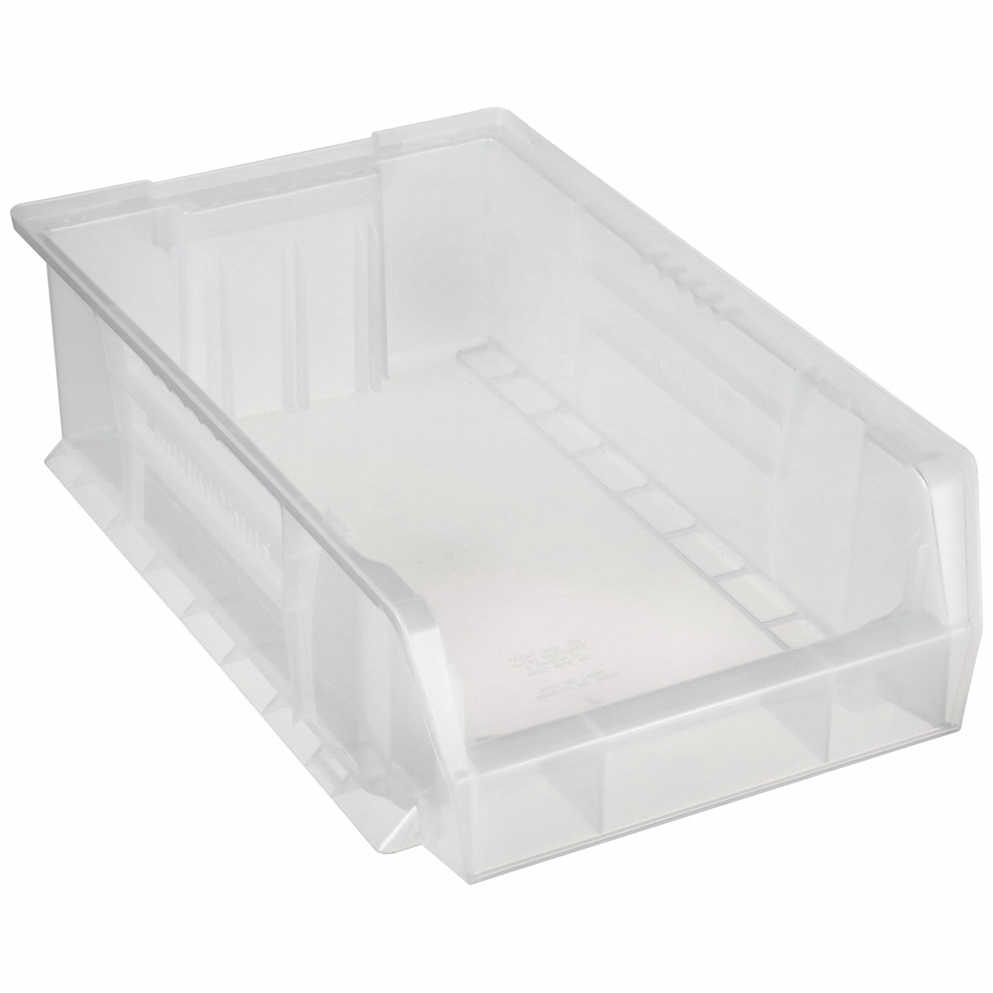 Super Size Bin: 20 in Overall Lg, 12 3/8 in x 6 in, Clear, Stacking Capable