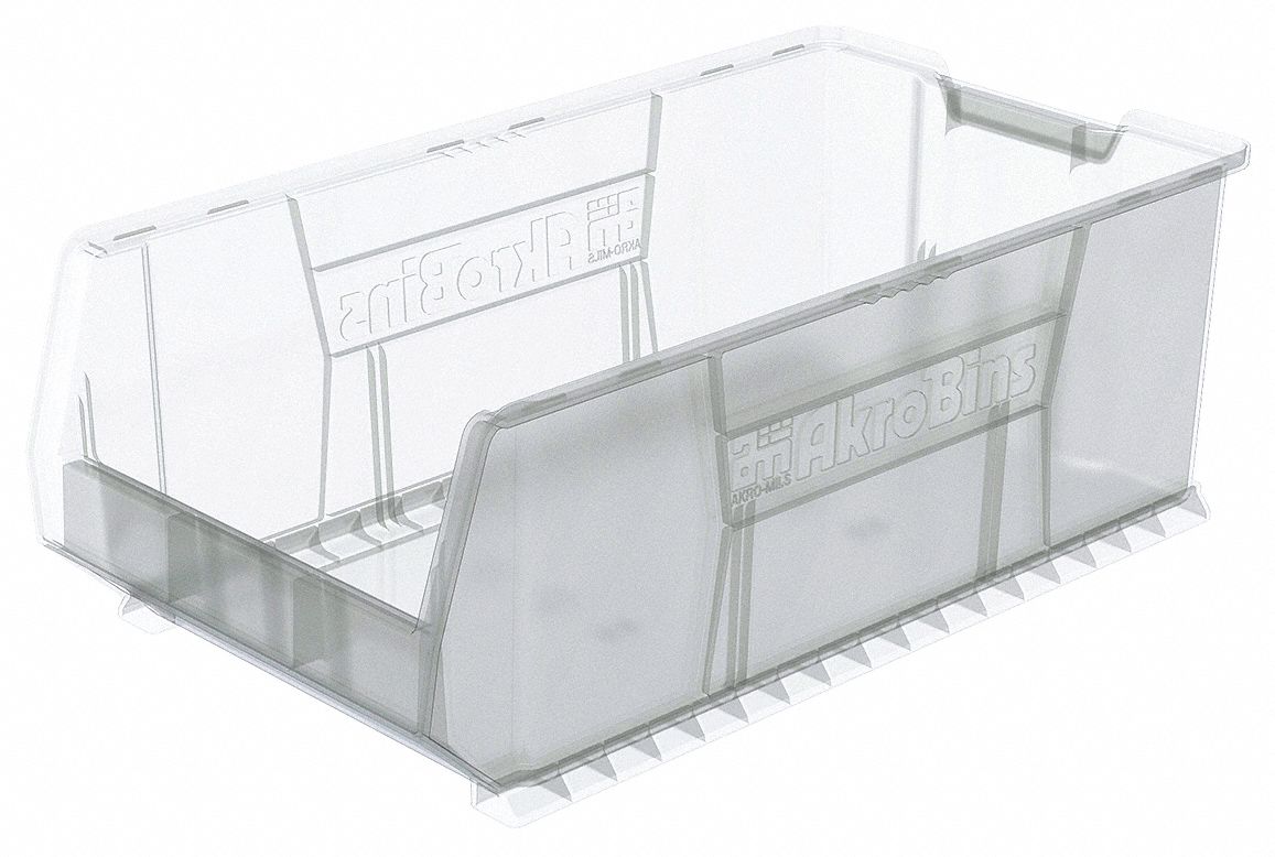 Super Size Bin: 29 7/8 in Overall Lg, 16 1/2 in x 11 in, Clear, Stacking Capable