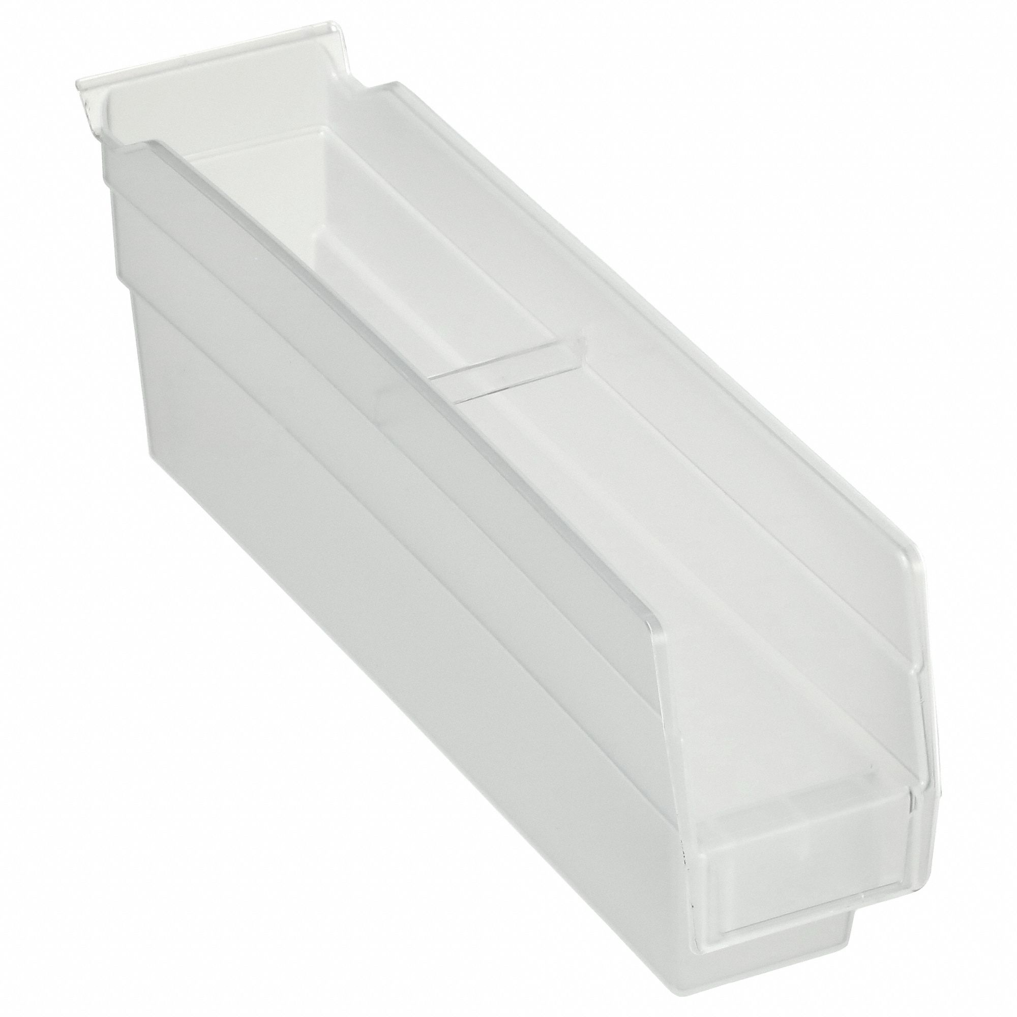 Shelf Bin: 11 5/8 in Overall Lg, 2 3/4 in x 4 in, Clear, Nesting Capable, Not Hangable
