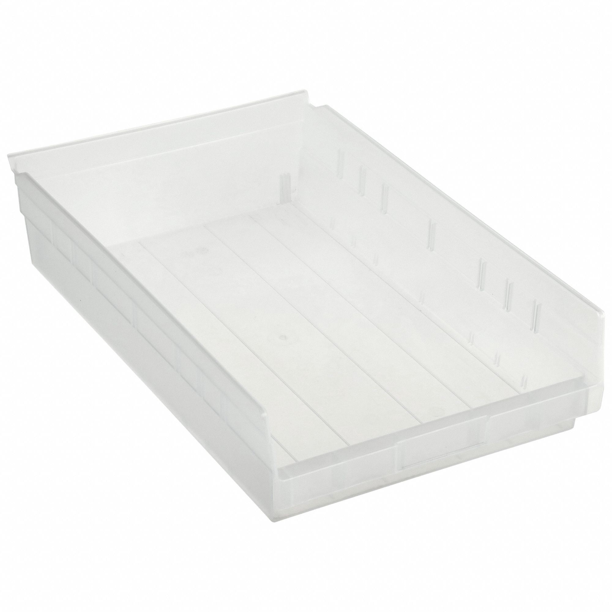 Shelf Bin: 17 7/8 in Overall Lg, 11 1/8 in x 4 in, Clear, Nesting Capable, Not Hangable