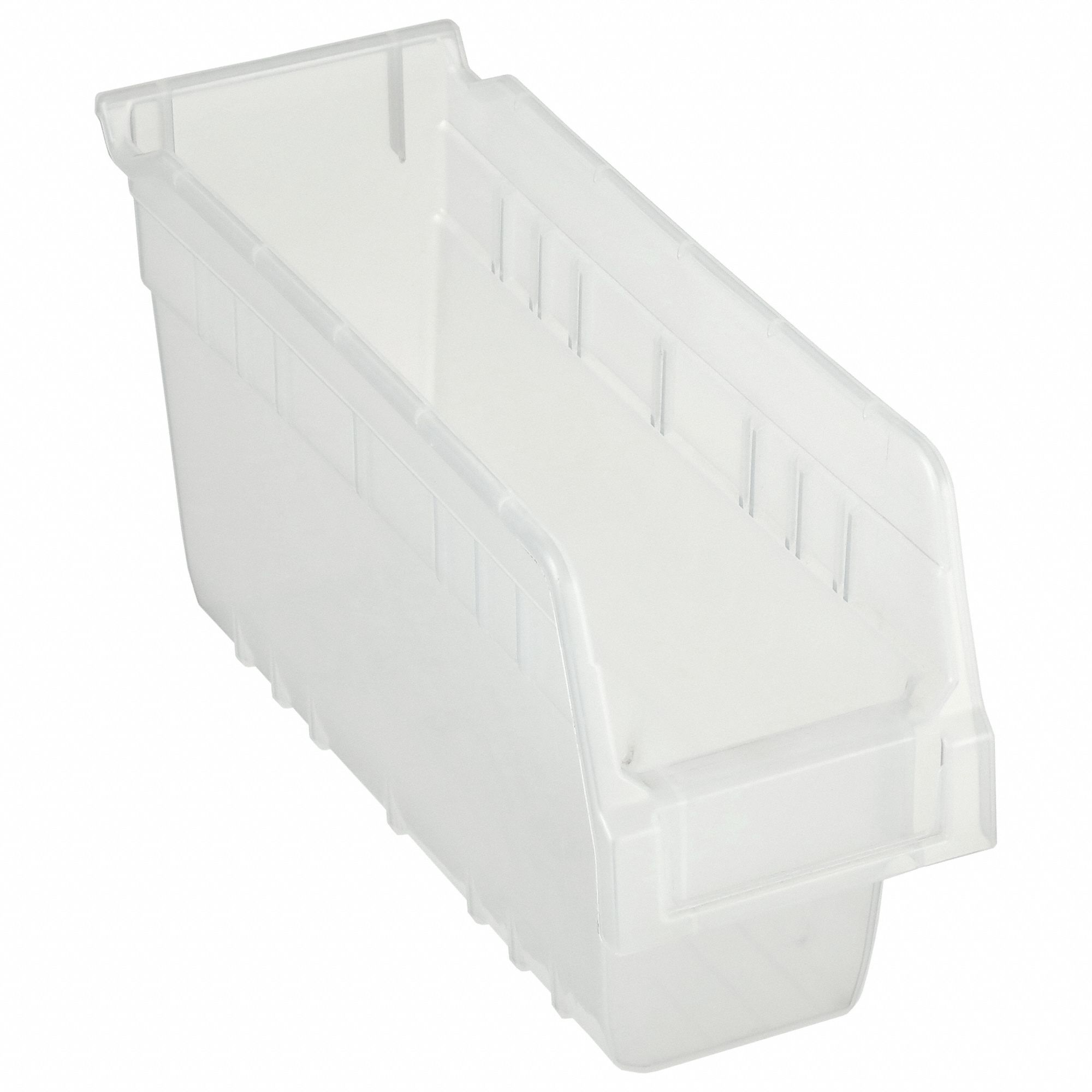 Shelf Bin: 11 5/8 in Overall Lg, 4 1/8 in x 6 in, Clear, Nesting Capable, Not Hangable