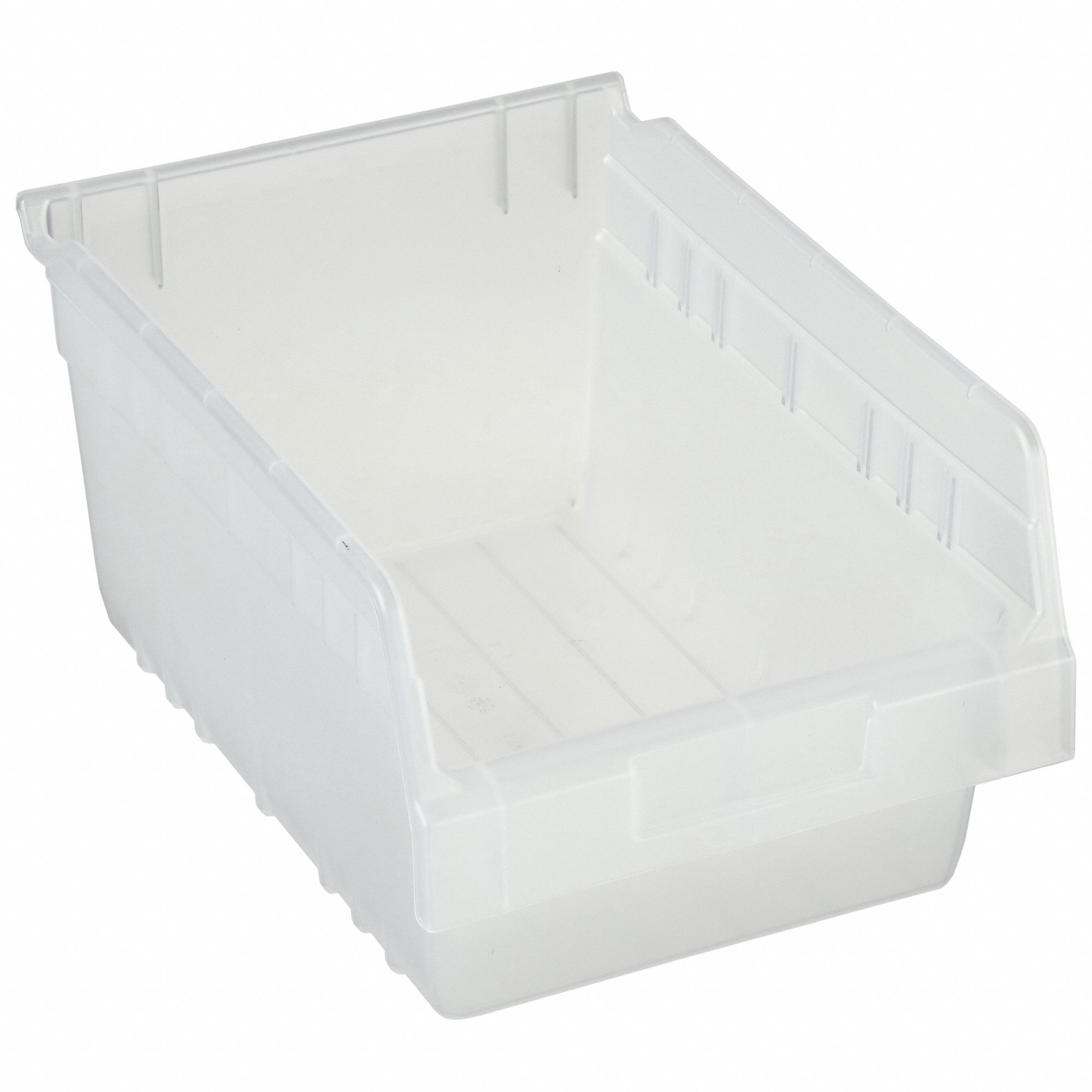 Shelf Bin: 11 5/8 in Overall Lg, 8 3/8 in x 6 in, Clear, Nesting Capable, Not Hangable