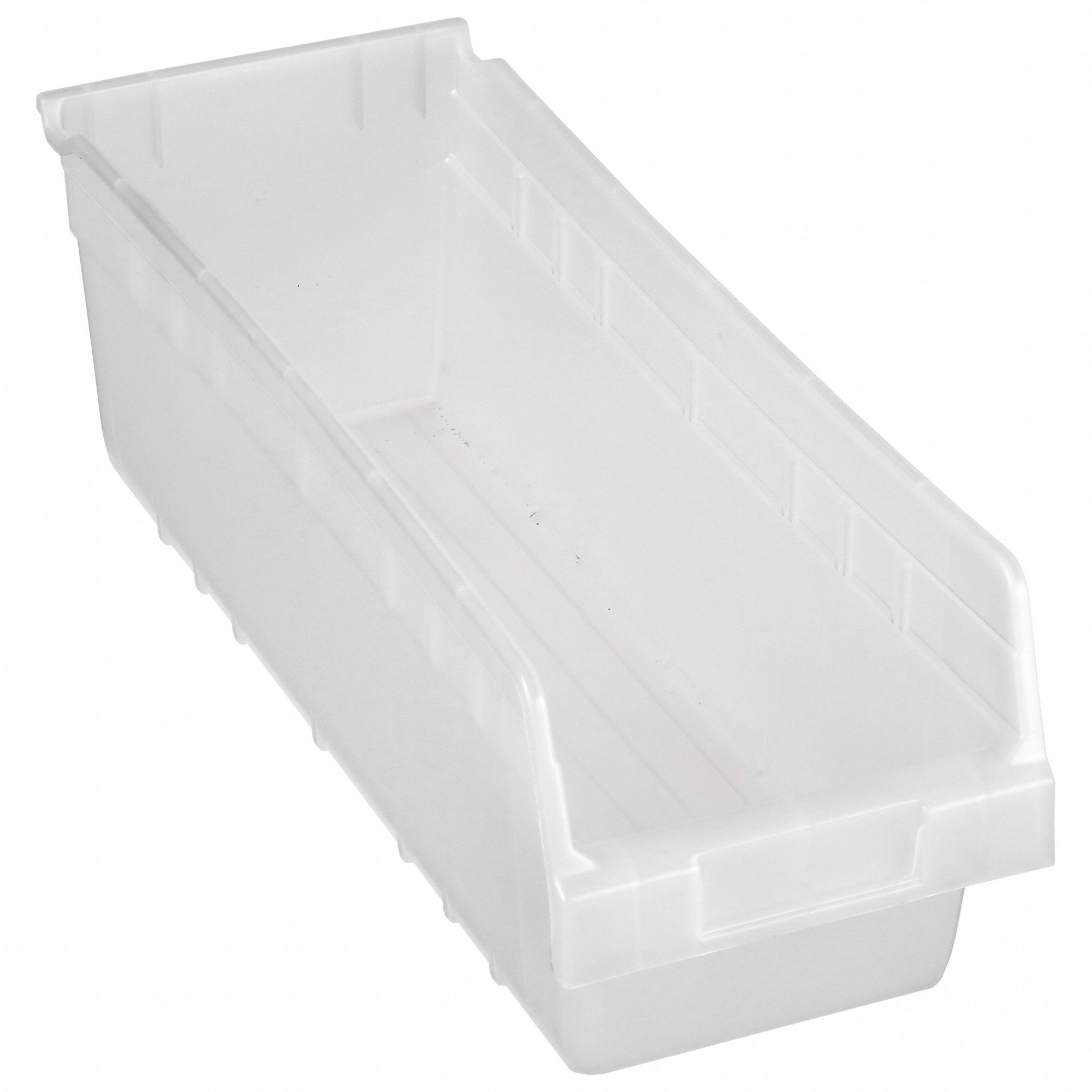 Shelf Bin: 17 7/8 in Overall Lg, 6 5/8 in x 6 in, Clear, Nesting Capable, Not Hangable