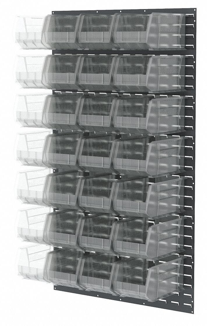 Louvered Panel: 61 in x 36 in x 8 3/4 in, 1 Sides, 24 Bins, Gray