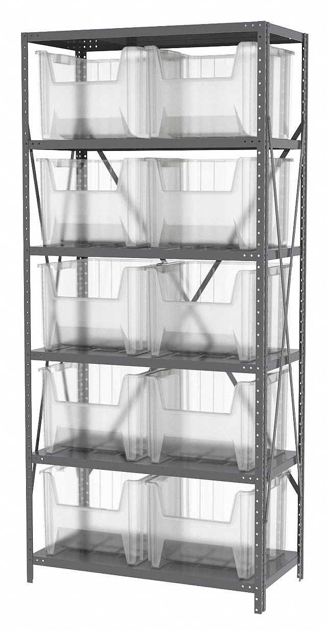 AKROMILS Steel Bin Shelving with 10 Bins, 36 inW x 18 inD x 79 inH, Load Capacity 3,300 lb