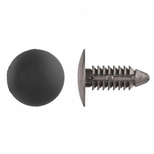 GRAINGER APPROVED Ribbed Push In Rivet, Nylon, 0.25 in Dia., 0.8125 in L, 0.25 in, Black
