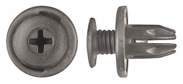 Nylon Retainers, Black, Dome, 15mm L, PK15: Metric, Dome, 10 mm Shank Dia, 16 mm Overall Lg, 15 PK