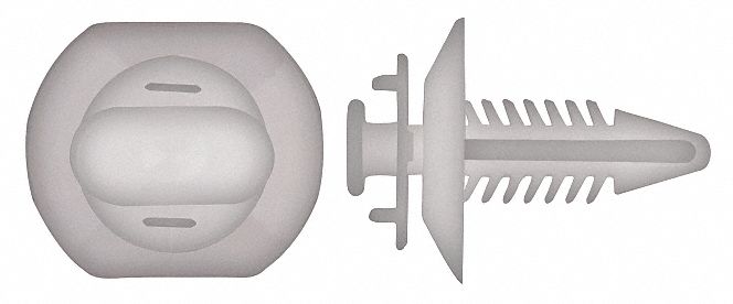 Nylon Retainers, Natural, Dome, 21mm L, PK25: Metric, Ribbed, Dome, 6.5 mm Shank Dia, Nylon, 25 PK