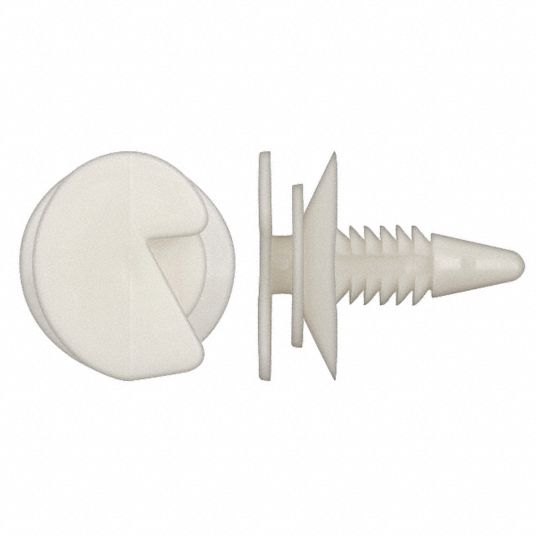 GRAINGER APPROVED Ribbed Push In Rivet, Nylon, 0.25 in Dia., 0.9063 in L, 0.25 in, Natural