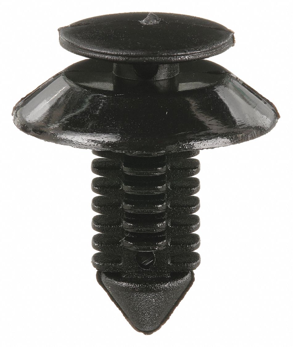 NYLON RETAINERS, METRIC, RIBBED, ROUND, 8MM SHANK DIA, 20MM OVERALL L, BLACK, 25 PK