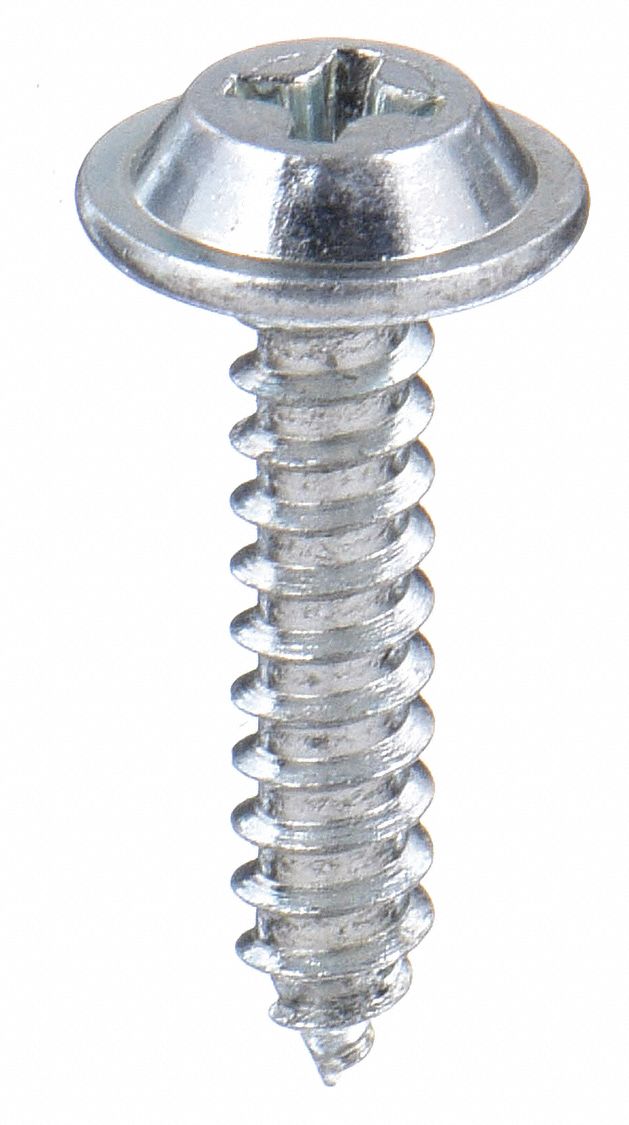 Sheet Metal Screw: #8 Size, 1/2 in Lg, Steel, Zinc-Plated, Phillips, Flat, 100 PK