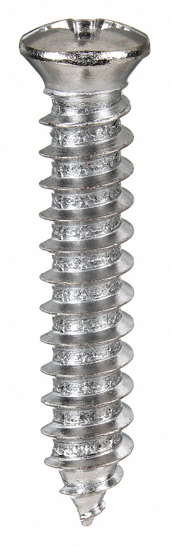Sheet Metal Screw: #10 Size, 11/16 in Lg, Steel, Chrome-Plated, Phillips, Oval, 100 PK