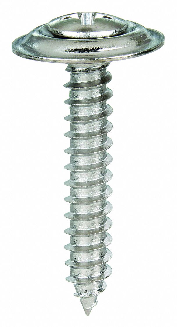 Sheet Metal Screw: #10 Size, 3/4 in Lg, Steel, Chrome-Plated, Phillips, Oval, 100 PK