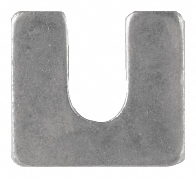 Shim: Steel, 0.125 in Shim Thick, 1 1/4 in Shim Wd, 1 1/8 in Shim Lg, 3/8 in Slot Wd, 100 PK