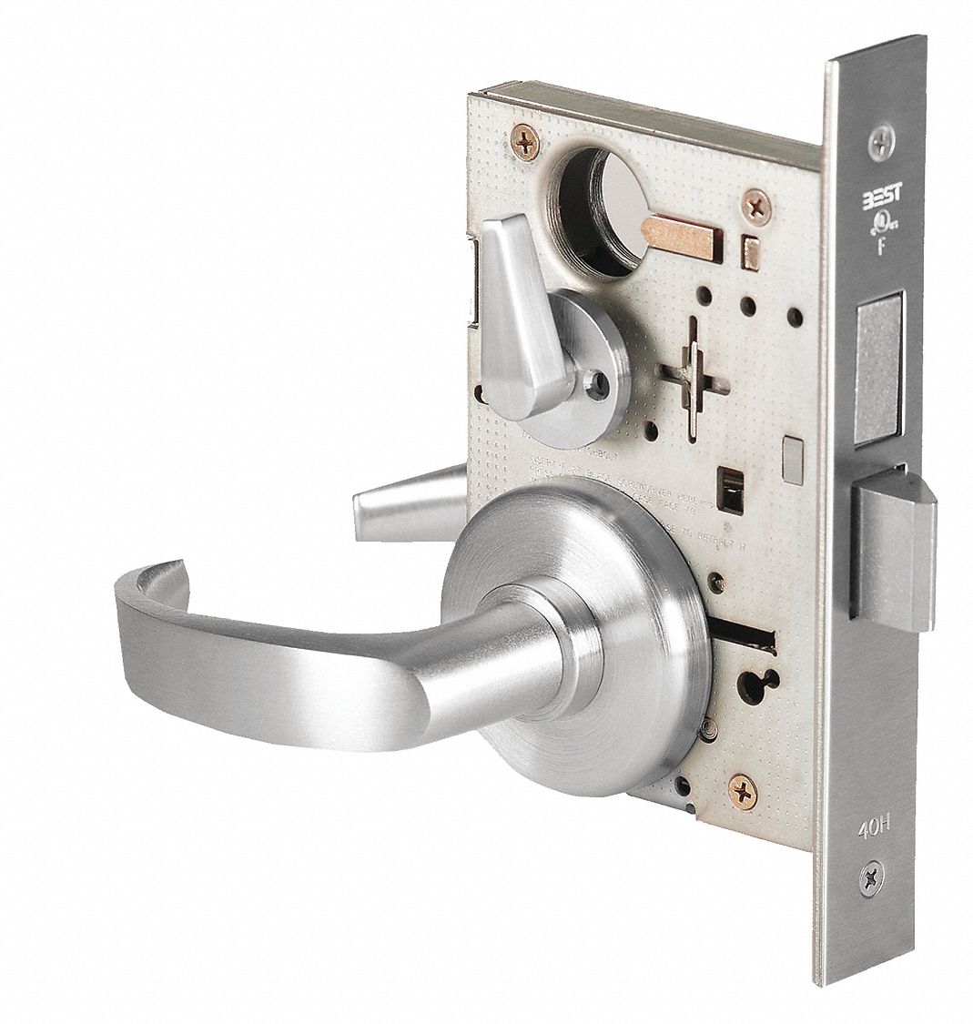 BEST Mortise Lockset 1, 40H Rose, Satin Stainless Steel, ANSI/UL Listed, Mechanical, Lever