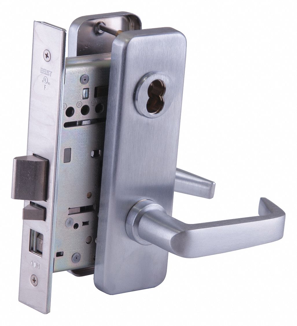 BEST Mortise Lockset, Mechanical, Not Keyed, Satin Chrome, 2 3/4 in