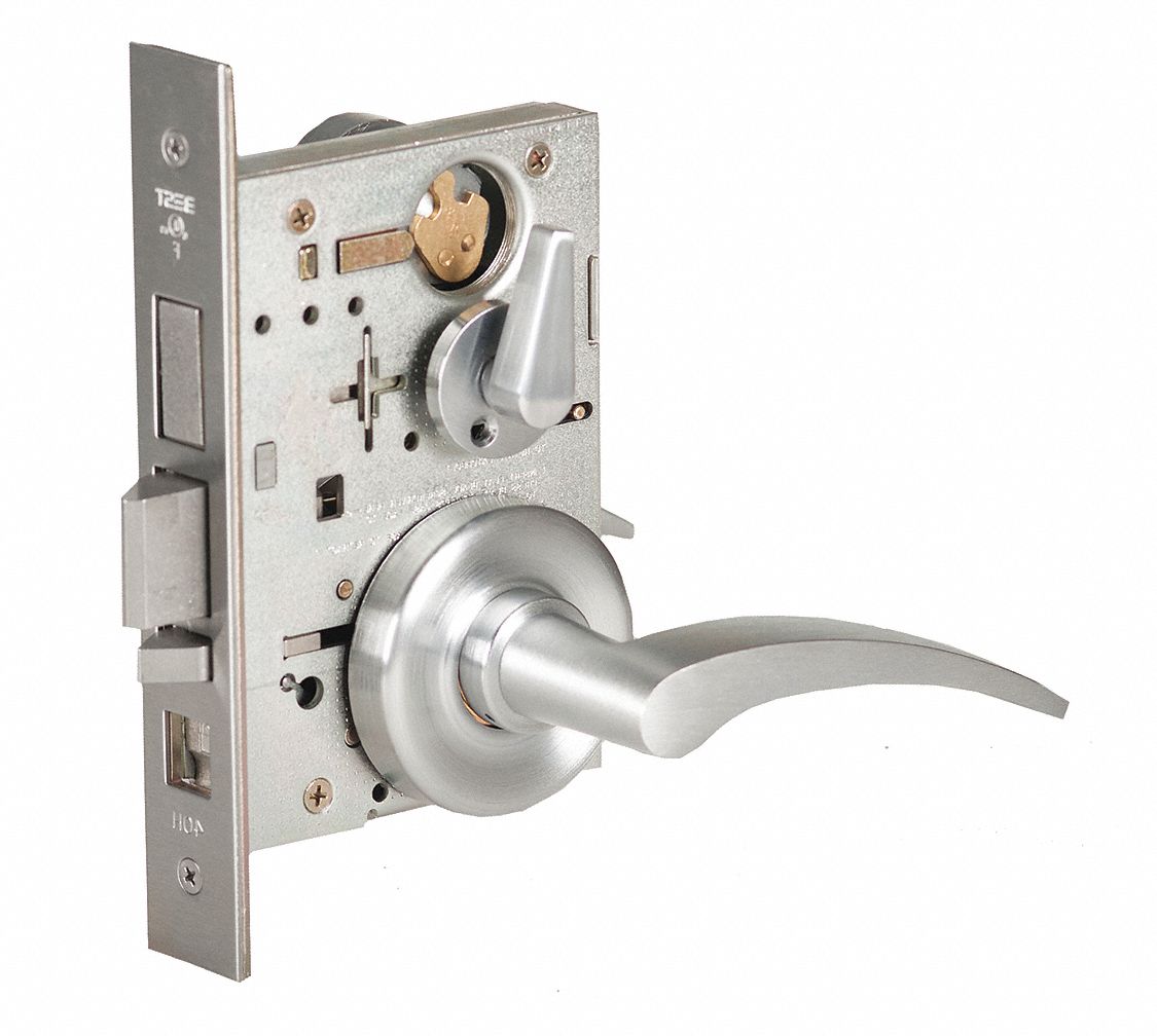 Door Lockset: Office Lever Locksets, Chrome, ADA Compliant, Interchangeable Core