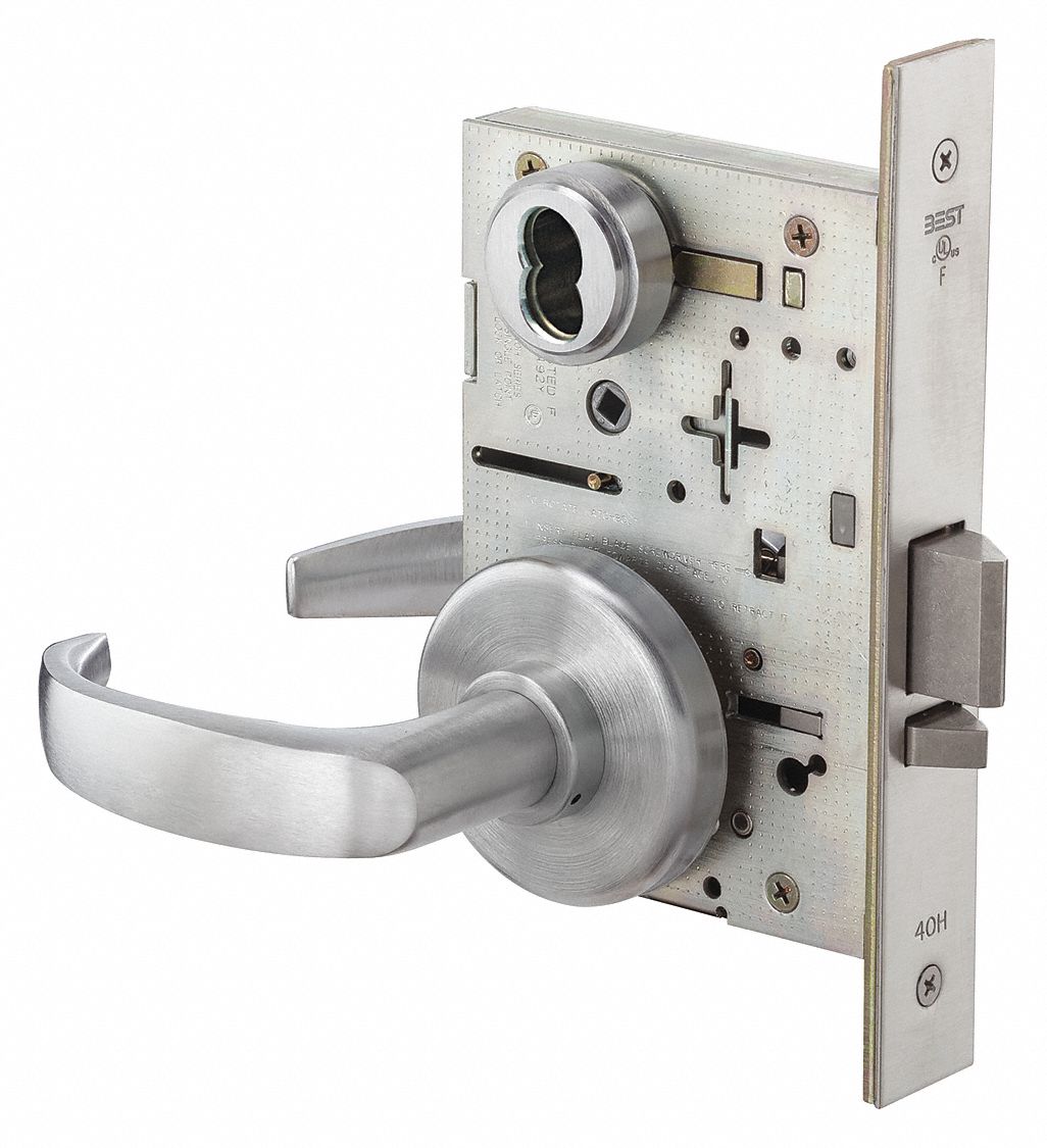 Door Lockset: Classroom Lever Locksets, Chrome, ADA Compliant, Interchangeable Core