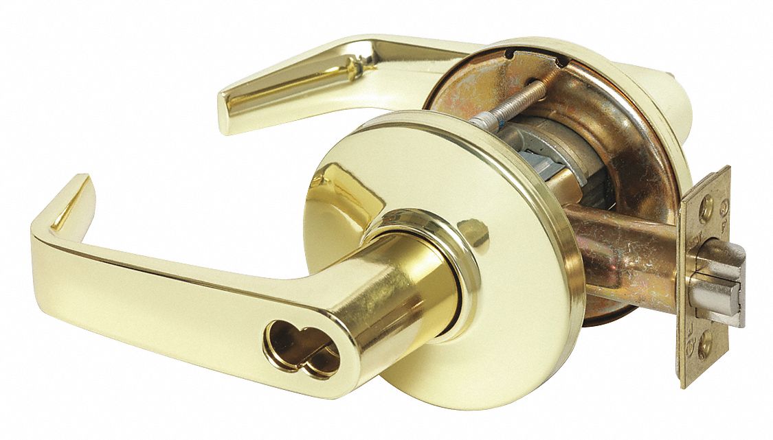 Door Lockset: Office Lever Locksets, Brass, ADA Compliant