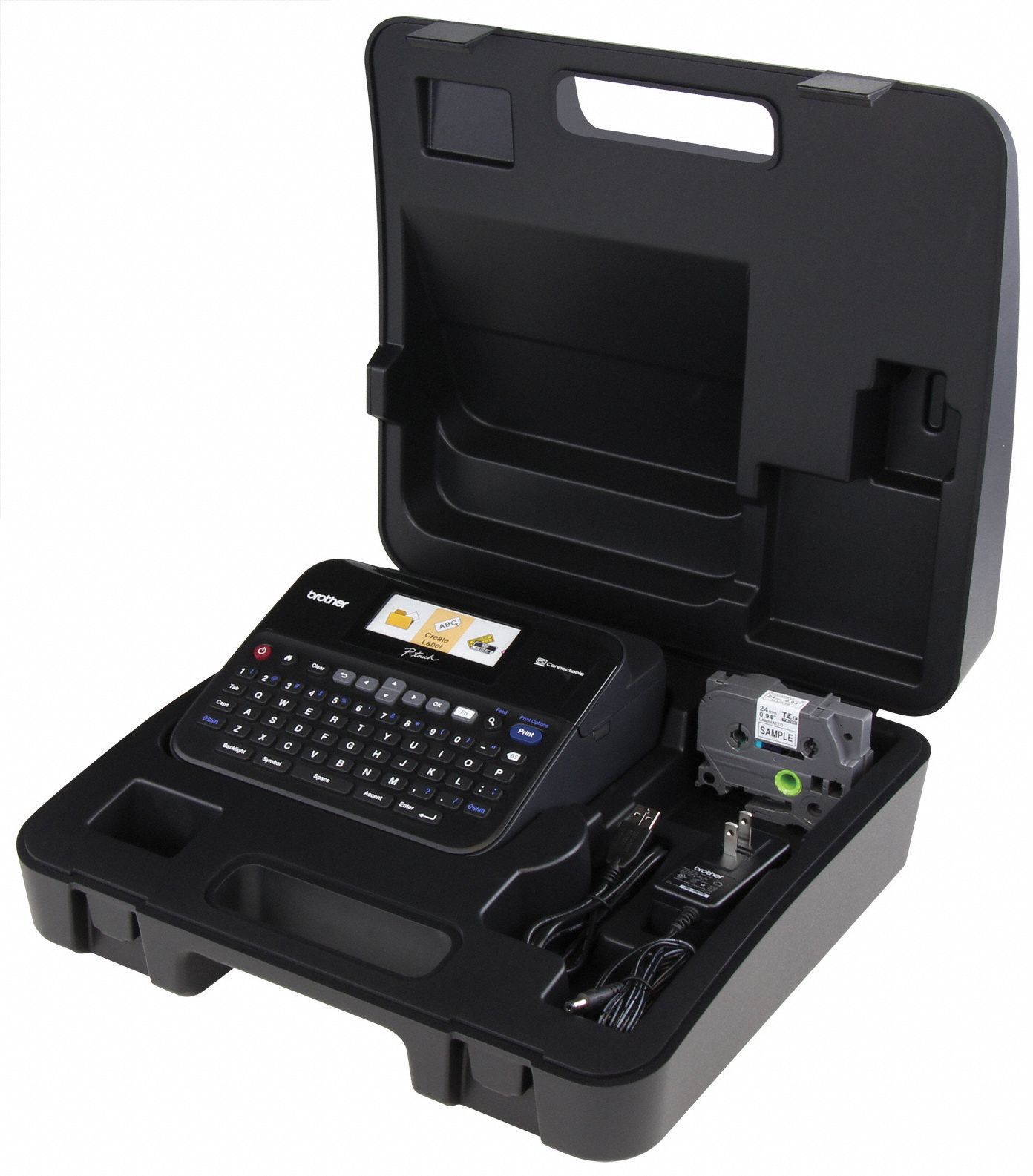 BROTHER Label Maker, Black, Carry Case 40KJ29PT D600VP Grainger