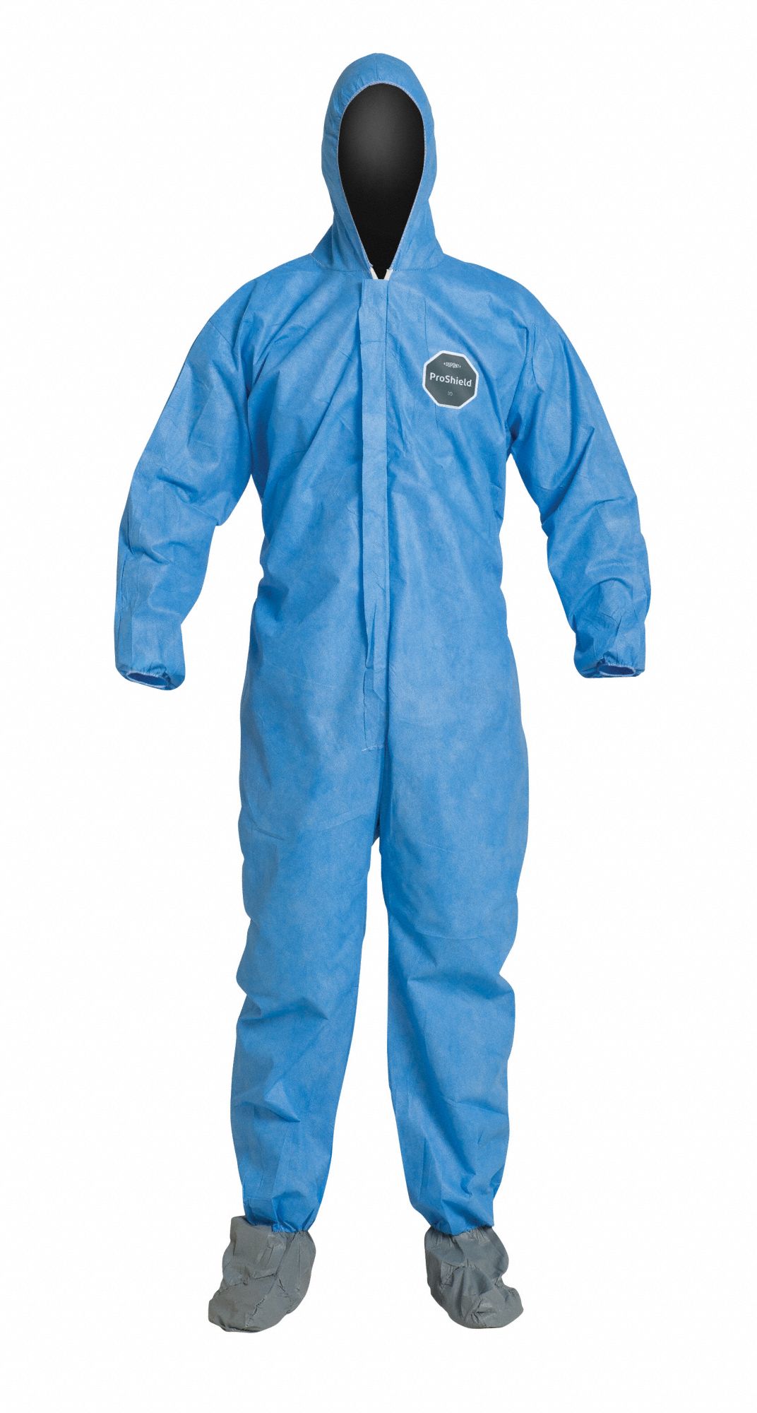 Disposable Coveralls: 2XL, SMS, Elastic Wrist, Blue, Serged Seam, Includes Boot Covers, 25 PK