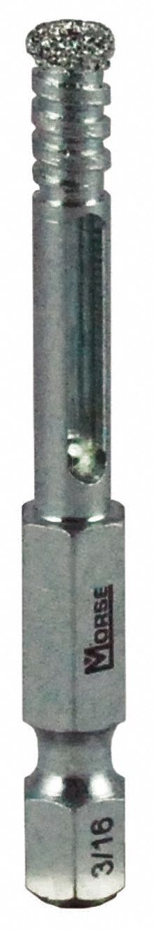 Hole Saw: 3/16 in Saw Dia., 1/2 in Max. Cutting Dp, Diamond Grit