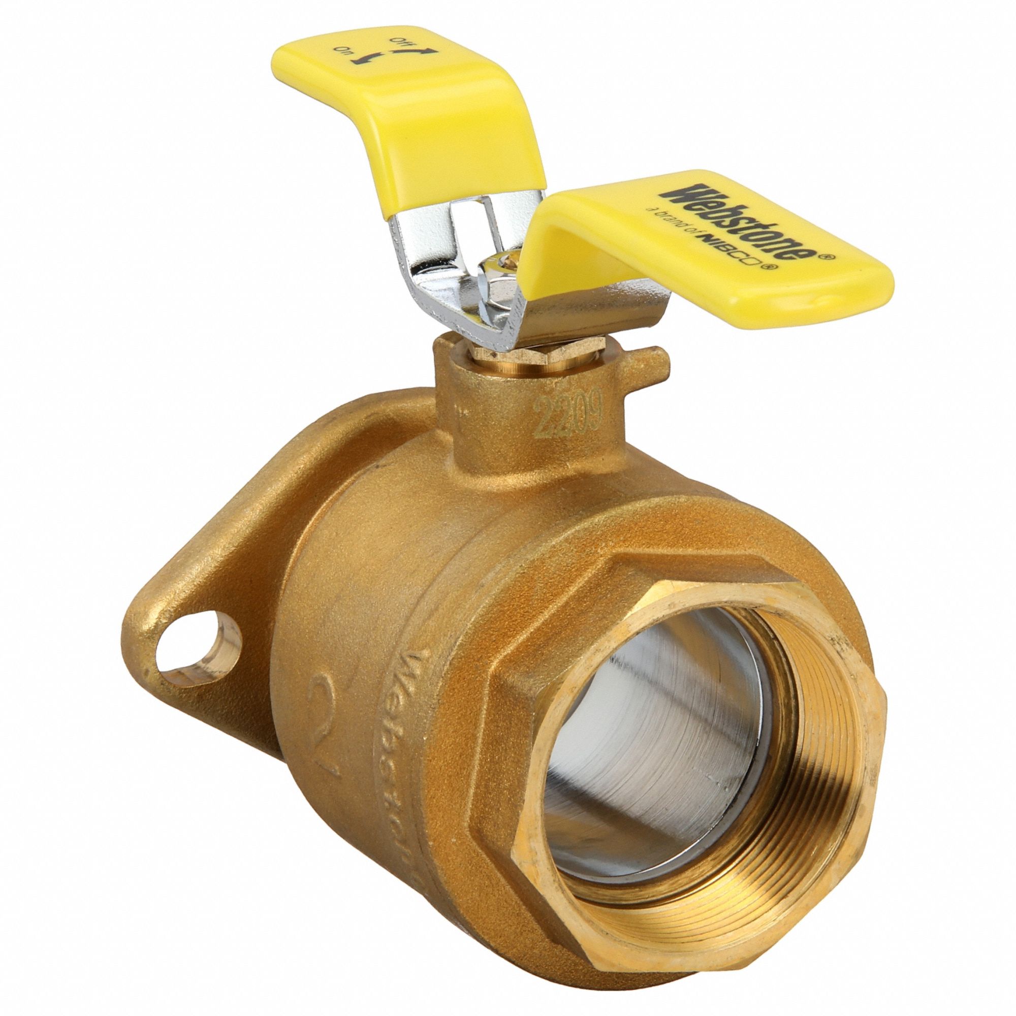 Manual Two-Way Ball Valve: 1 1/2 in, Brass, Straight, FIP x Flange, Full Port Ball Port